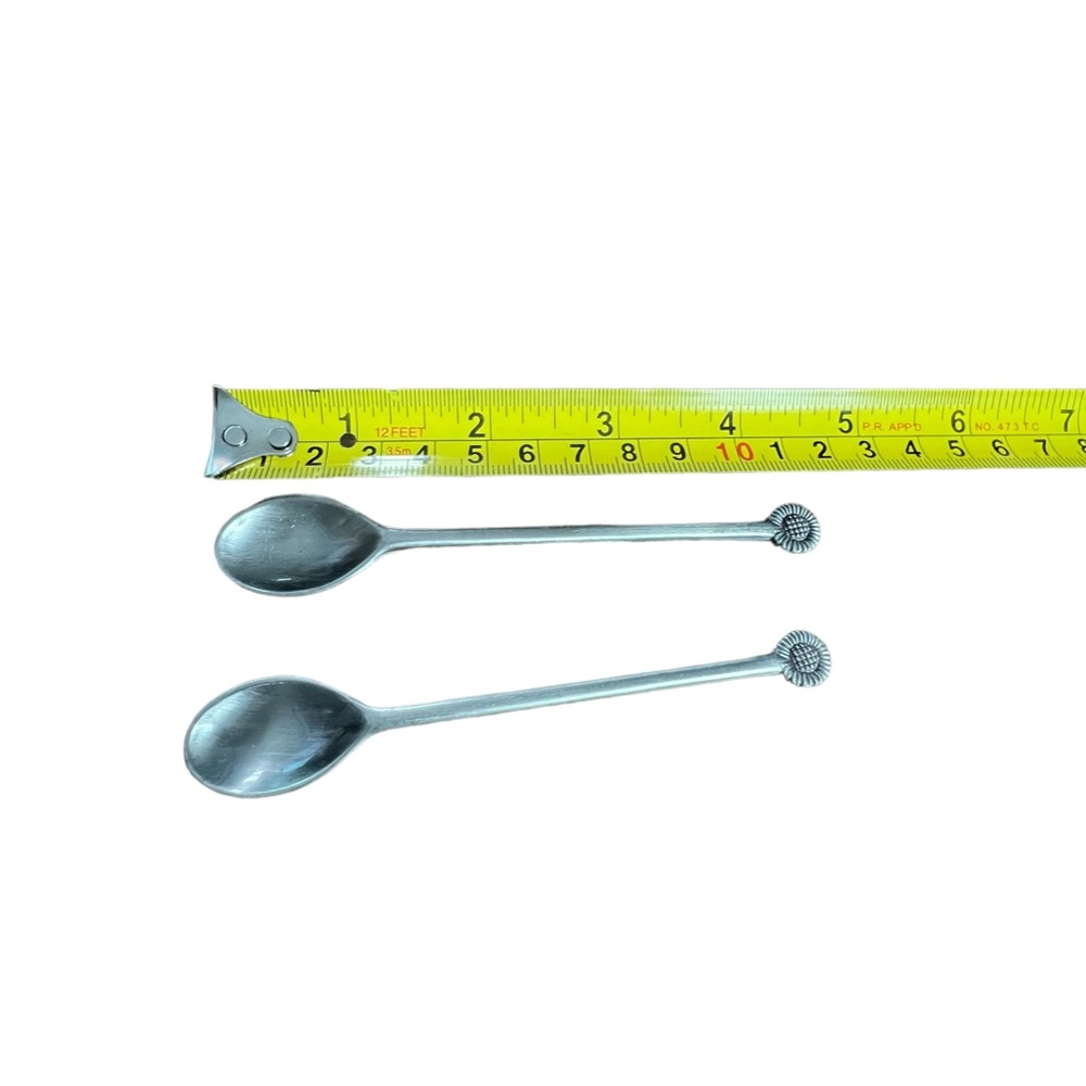 4.5" Small Unbranded Teaspoons Stainless Stees Flower at The End Set of 2 Used